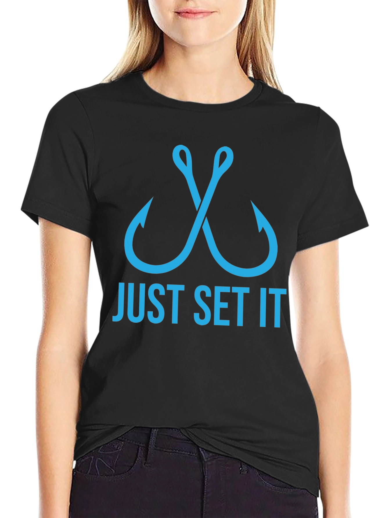 Just Set It Fishing T-Shirt - Black Crew Neck Tee