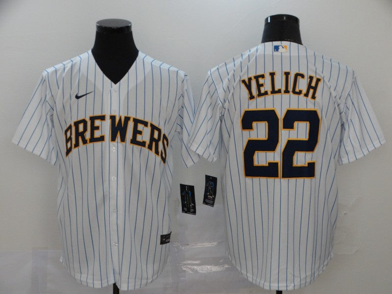 Men's Milwaukee Brewers Christian Yelich #22 MLB White Player Sewn Jerseys