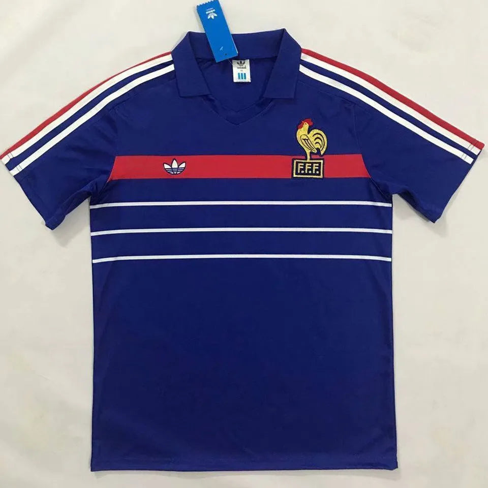 1982/84 France Home Blue Retro Soccer Jersey Detail 3