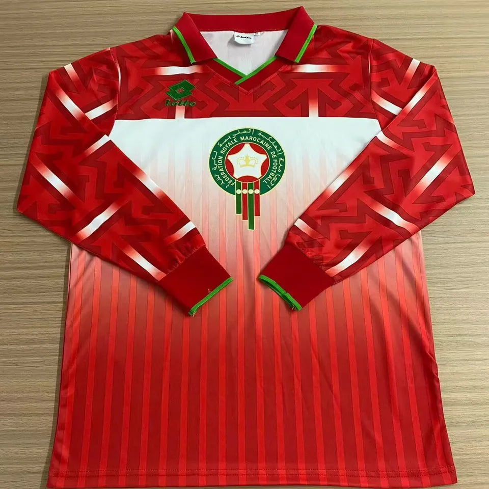 1994/1995 Morocco Home Red Retro Long Sleeve Soccer Jersey Front