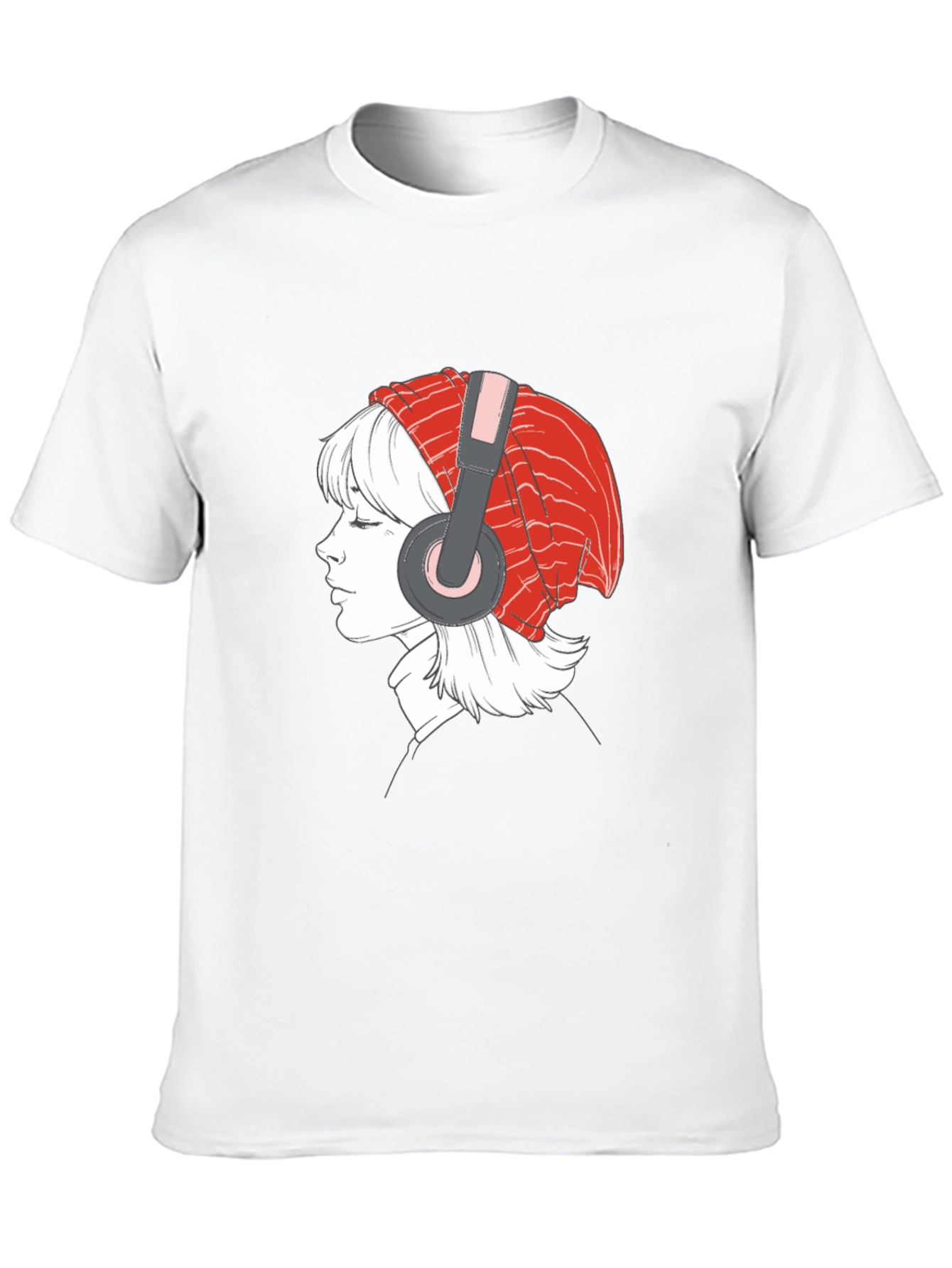 Headphone Girl Graphic T-Shirt - Casual Black Tee