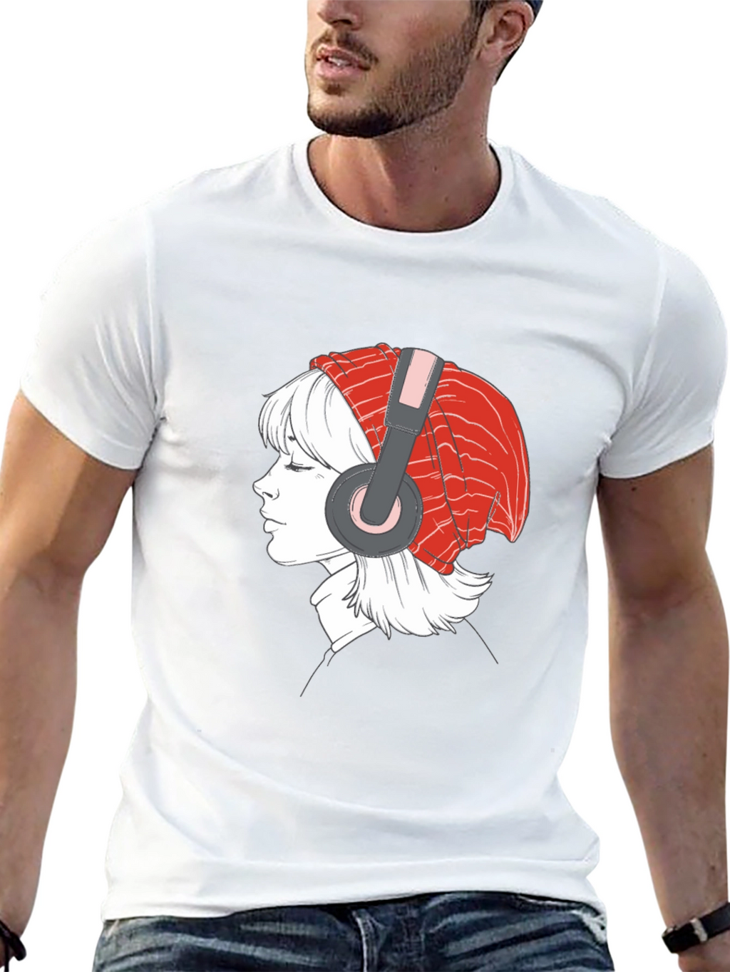 Headphone Girl Graphic T-Shirt - Casual Black Tee