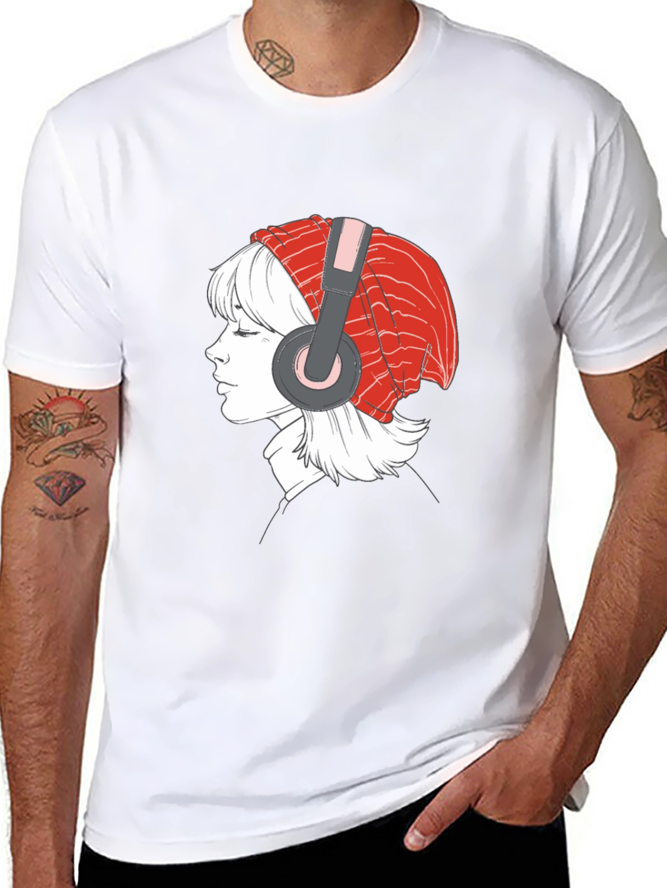 Headphone Girl Graphic T-Shirt - Casual Black Tee