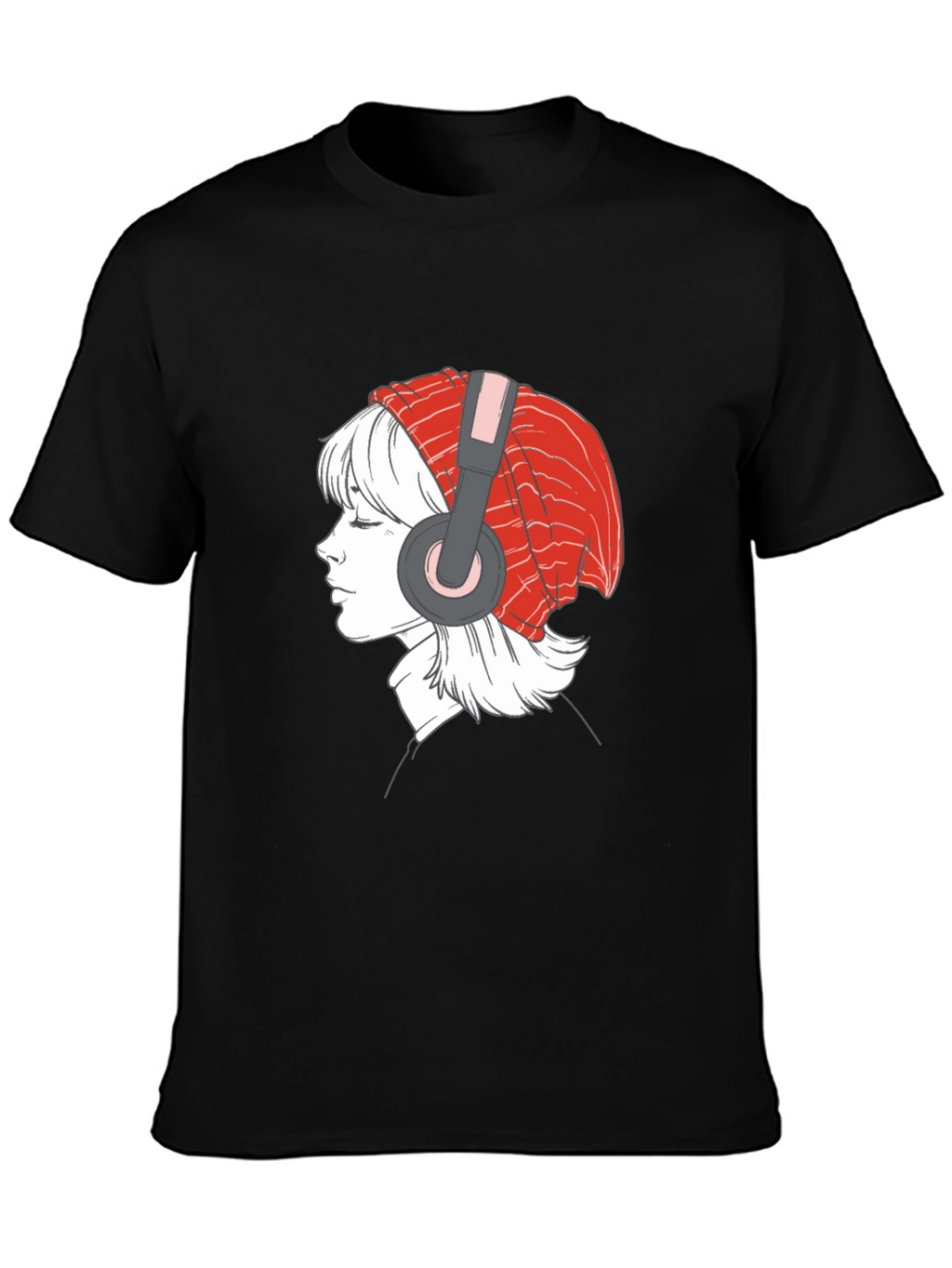 Headphone Girl Graphic T-Shirt - Casual Black Tee