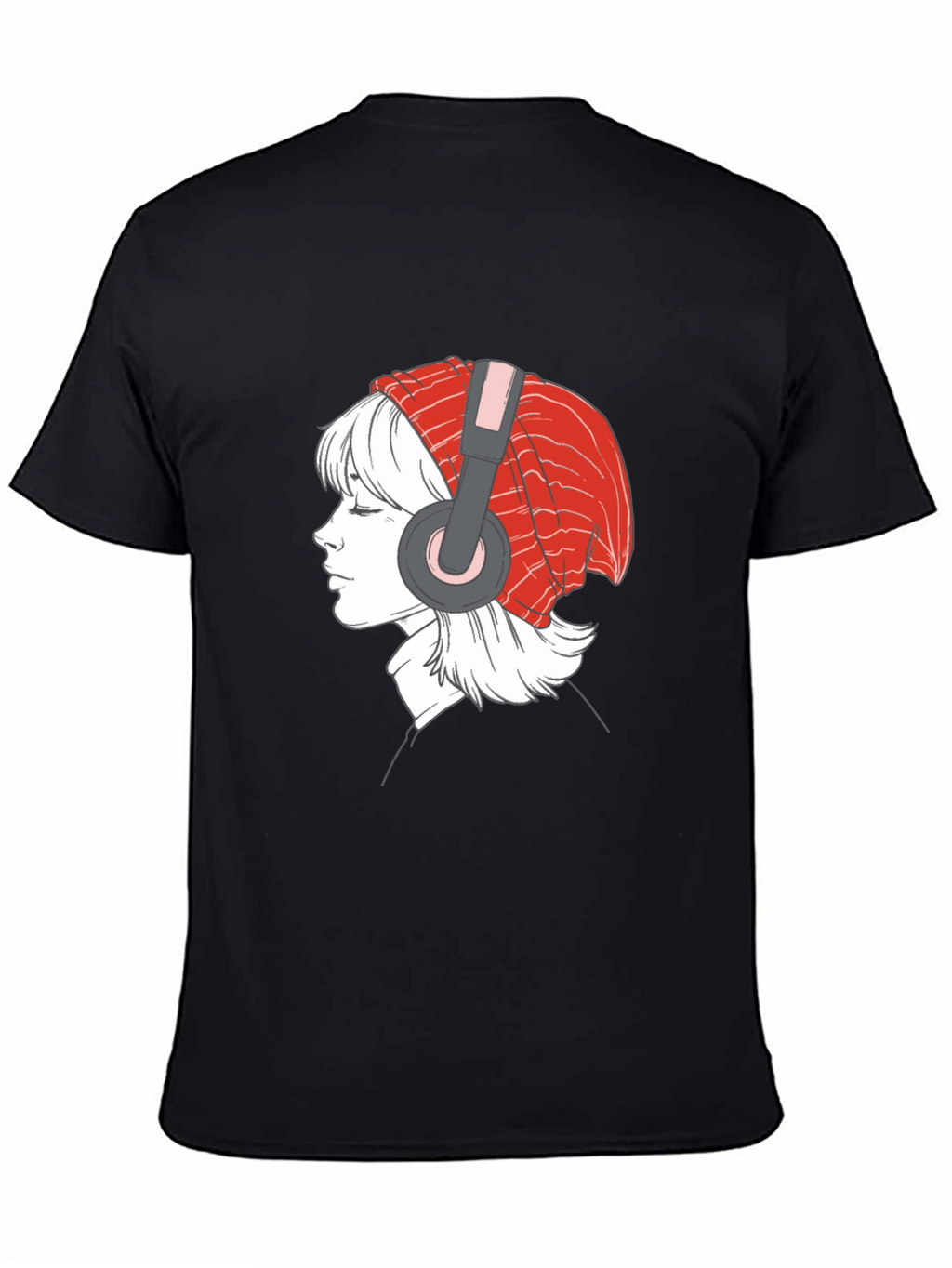 Headphone Girl Graphic T-Shirt - Casual Black Tee