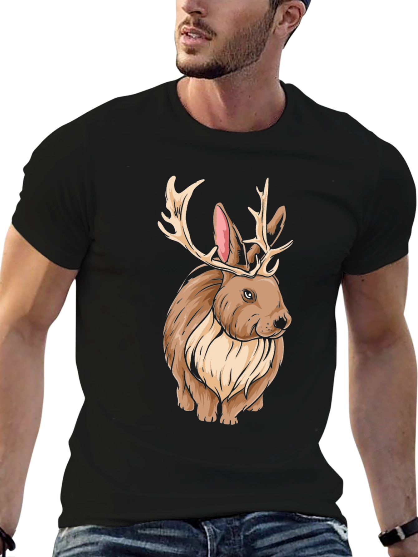 Rabbit with Antlers Graphic Tee - Unique Animal Print