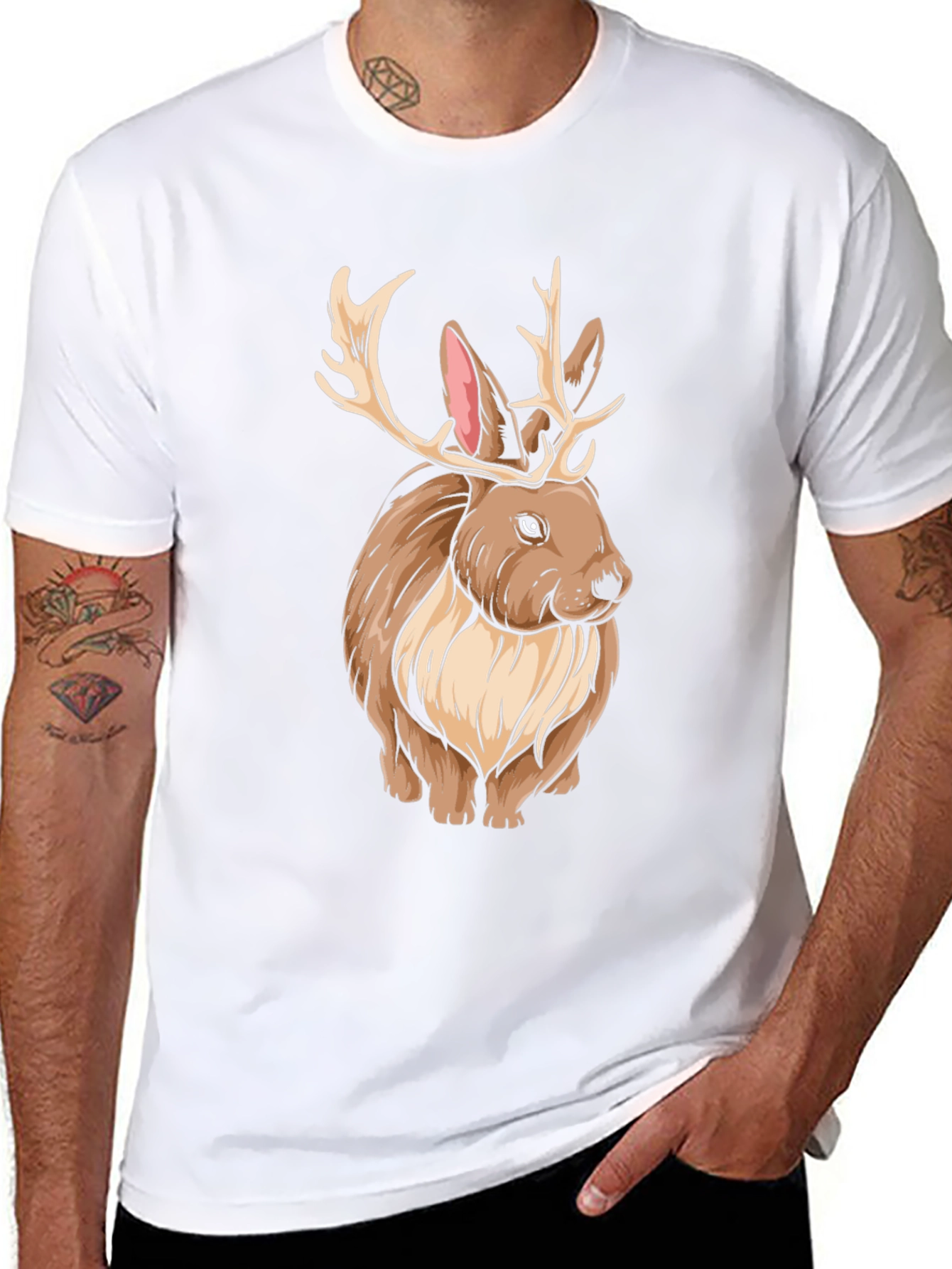 Rabbit with Antlers Graphic Tee - Unique Animal Print