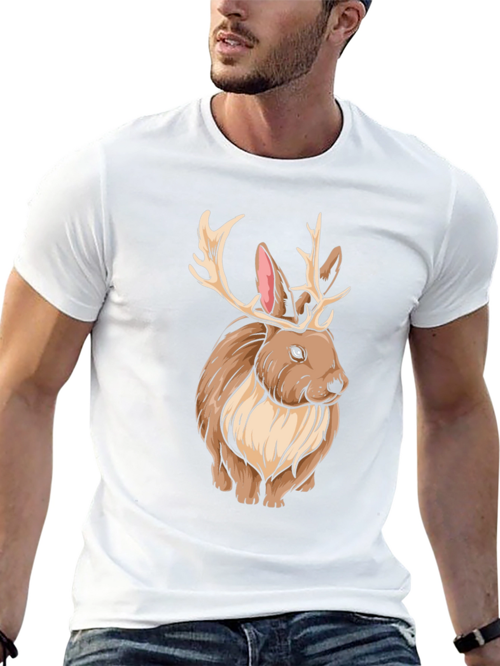 Rabbit with Antlers Graphic Tee - Unique Animal Print