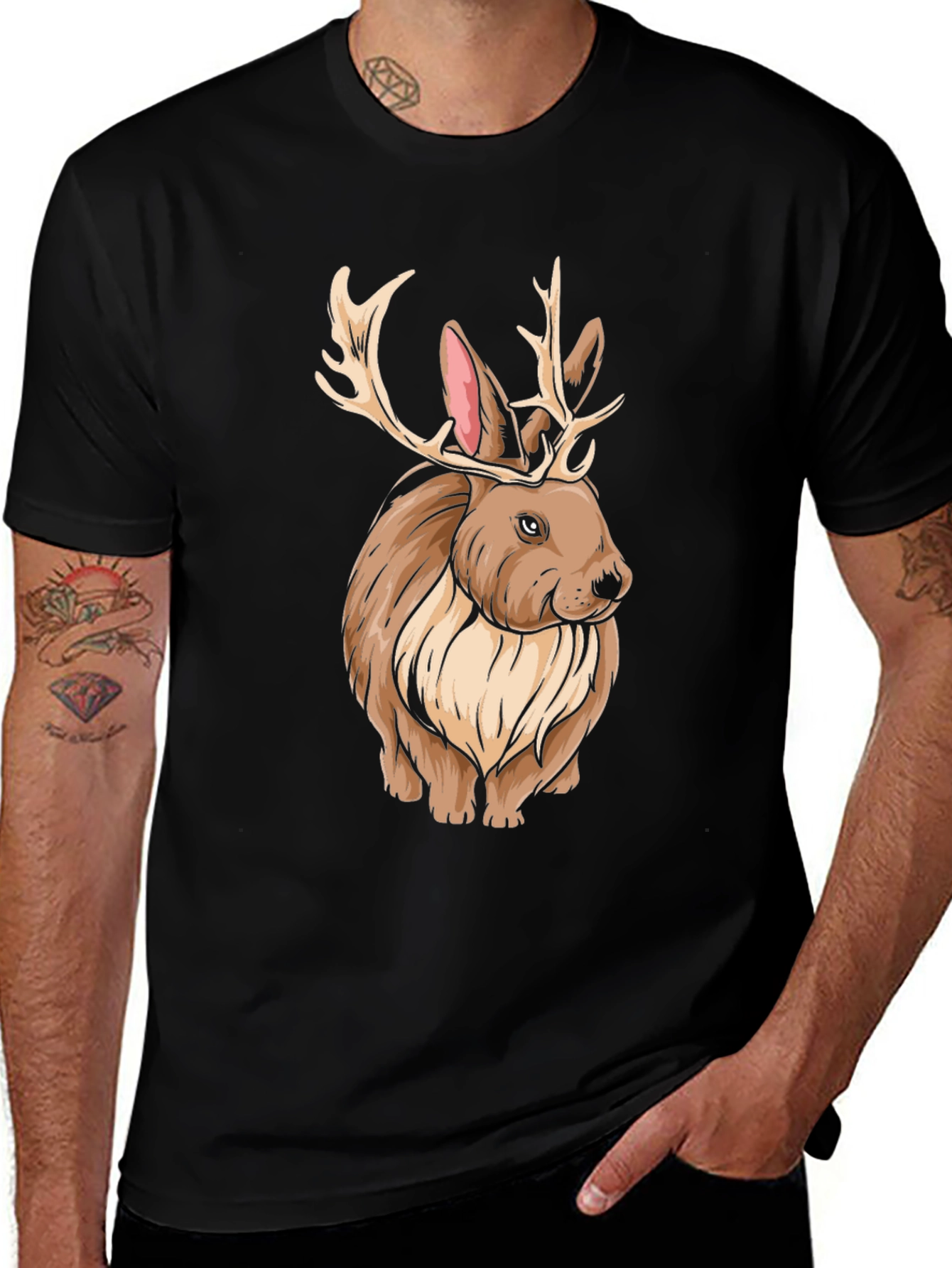 Rabbit with Antlers Graphic Tee - Unique Animal Print