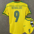 Ronaldo # 9 Brazil Home Retro Soccer Jersey 1998 ★★ Front
