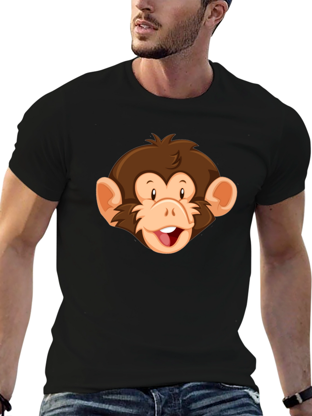 Monkey Face Graphic Black T-Shirt