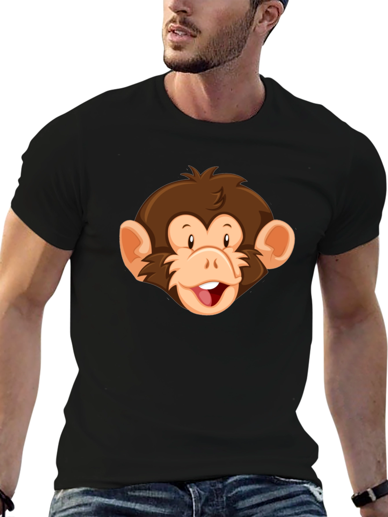 Monkey Face Graphic Black T-Shirt