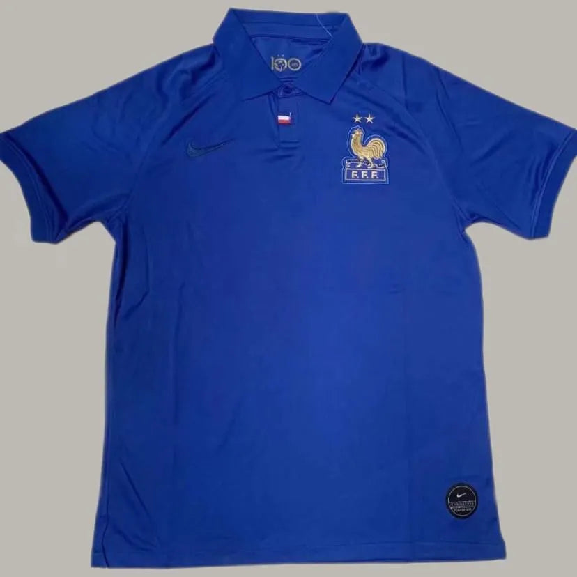 France 100th Anniversary Edition Blue Retro Soccer Jersey Front