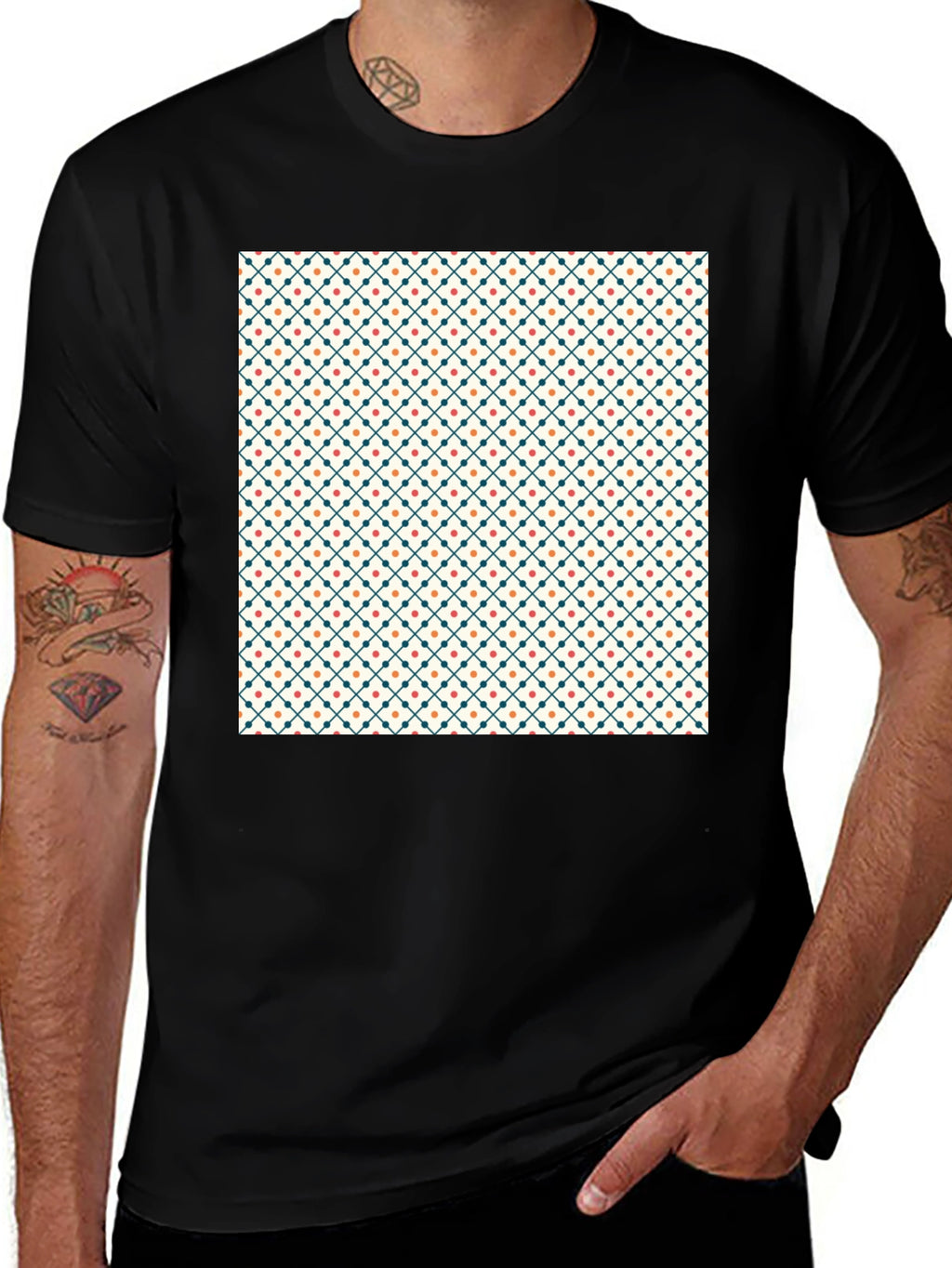 Stylish Geometric Pattern Black Tee