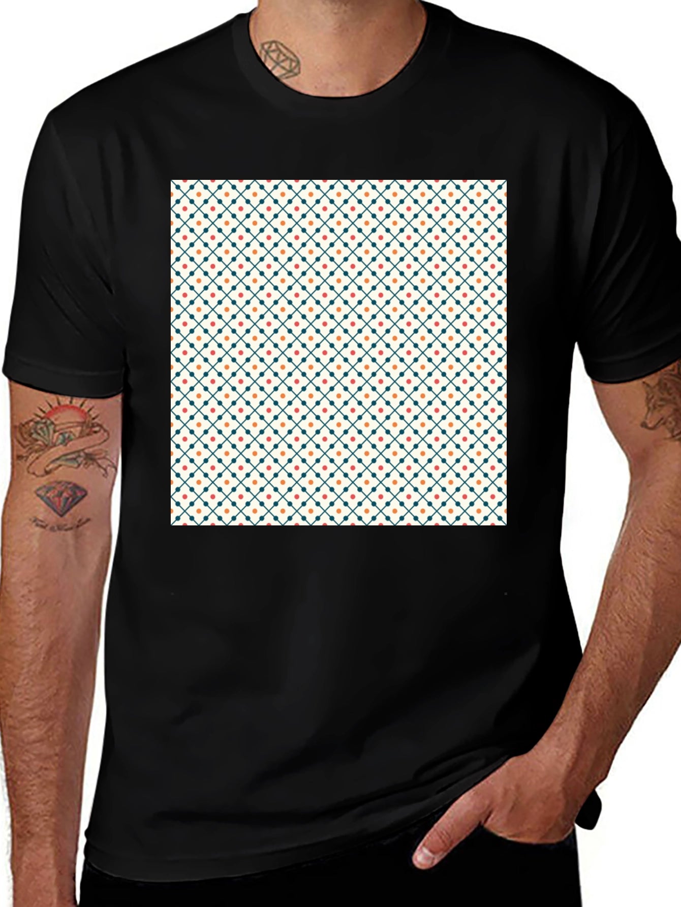 Stylish Geometric Pattern Black Tee
