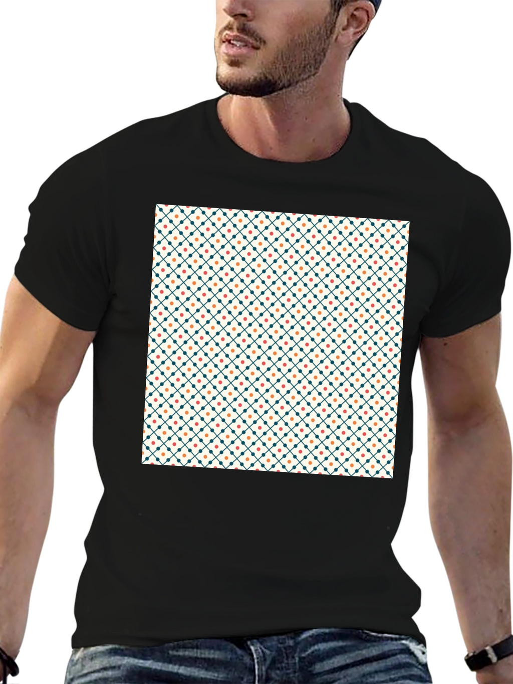 Stylish Geometric Pattern Black Tee