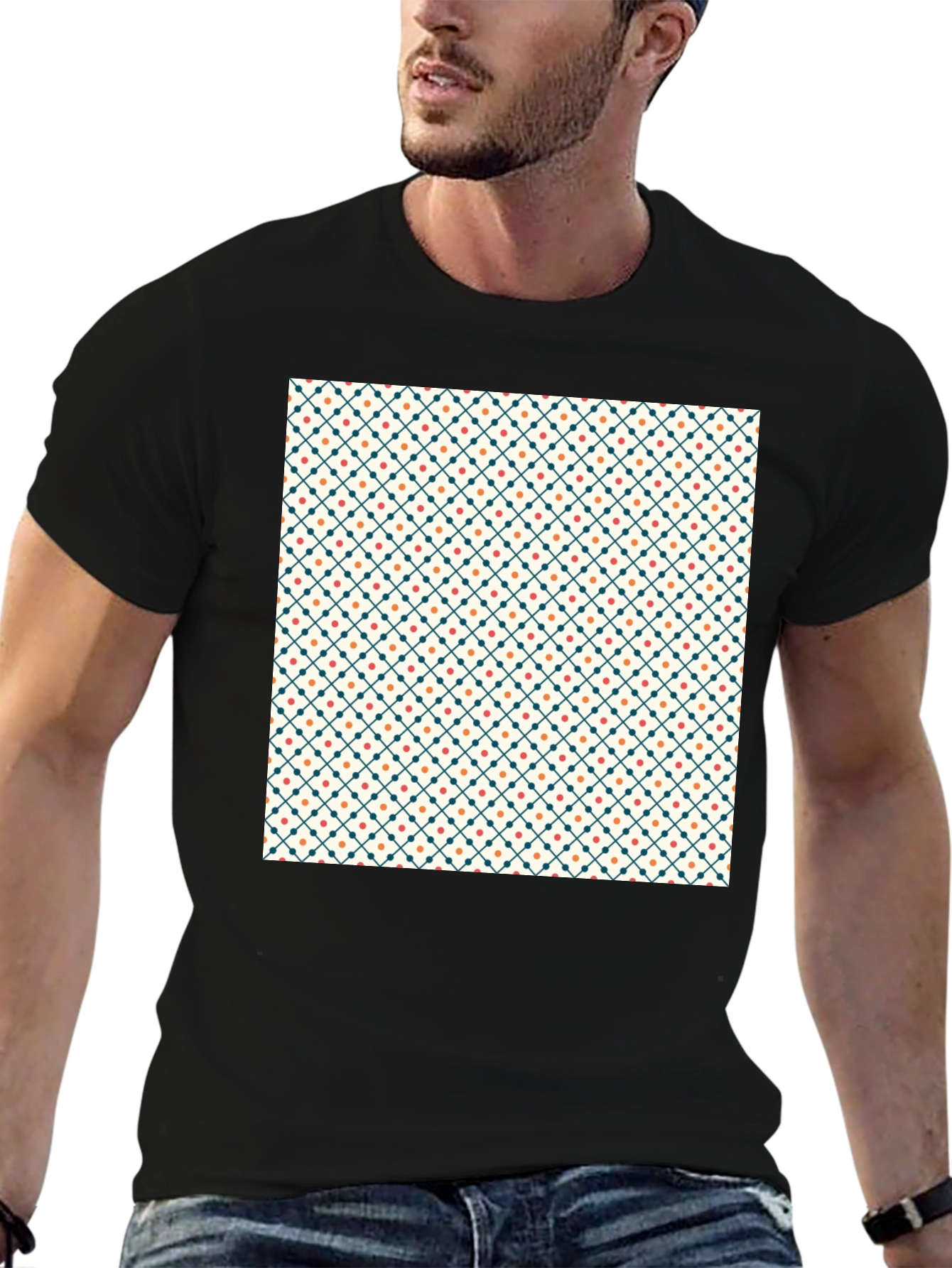 Stylish Geometric Pattern Black Tee