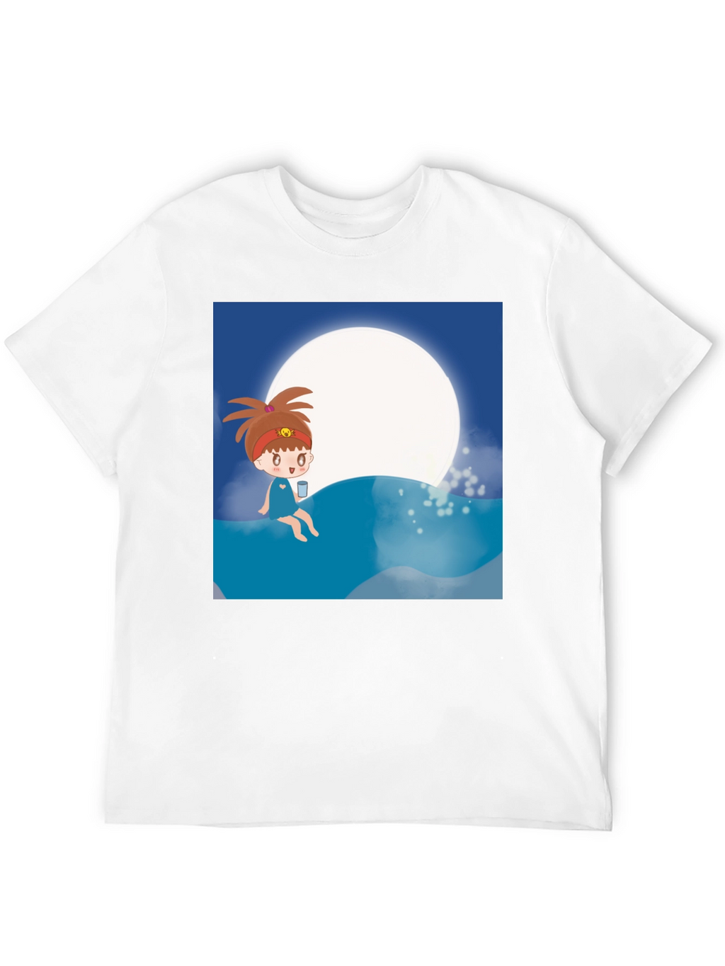 Cartoon Girl Moon Beach T-Shirt