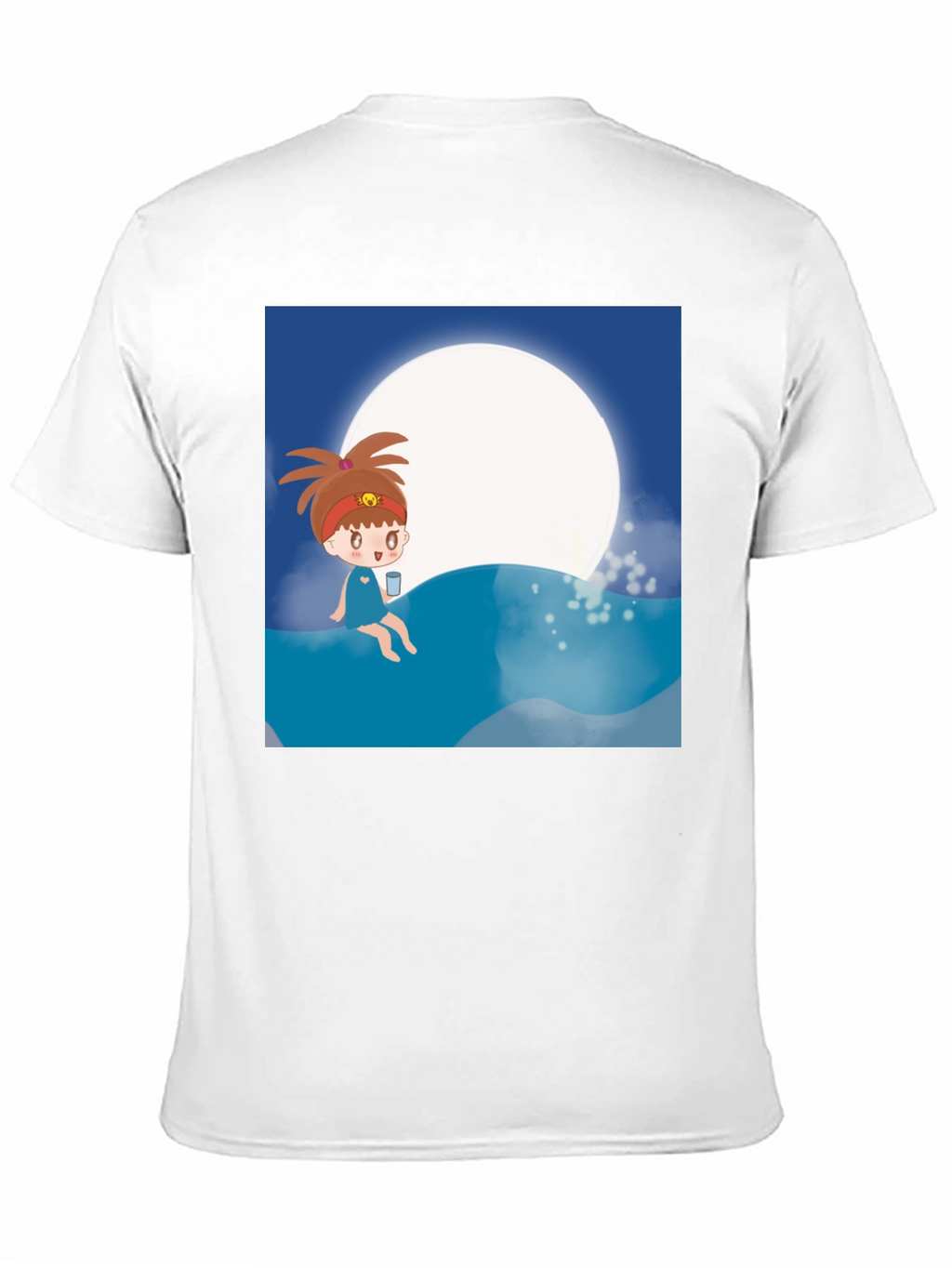 Cartoon Girl Moon Beach T-Shirt