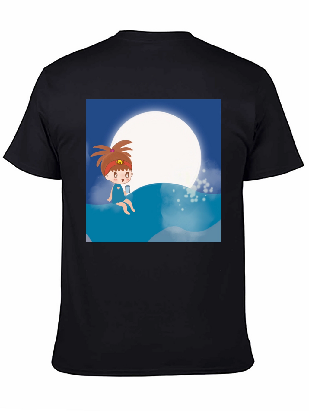 Cartoon Girl Moon Beach T-Shirt