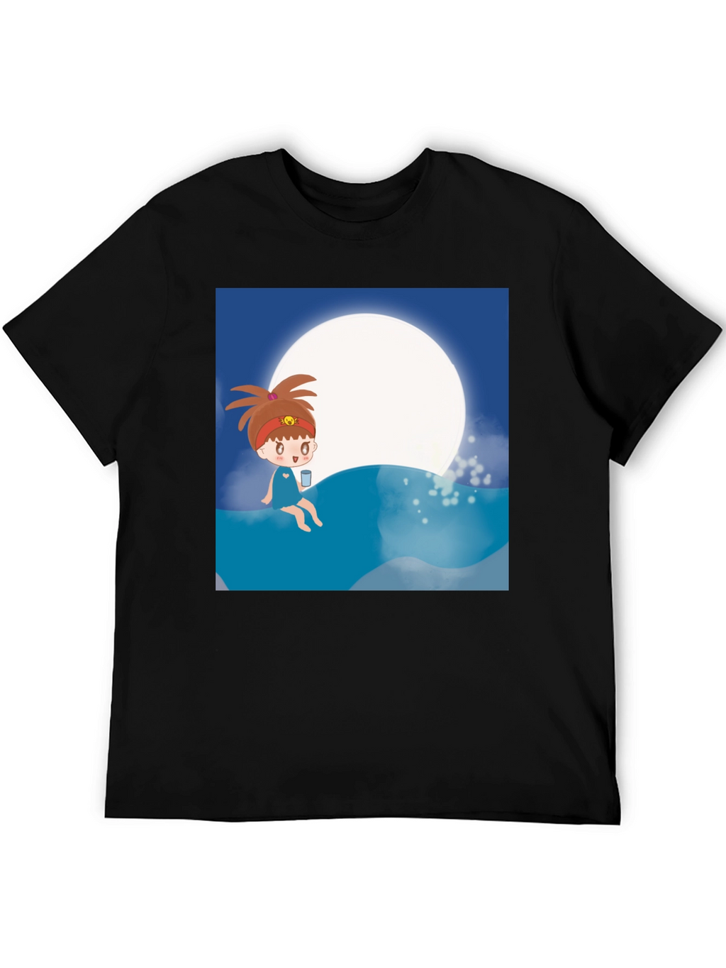 Cartoon Girl Moon Beach T-Shirt