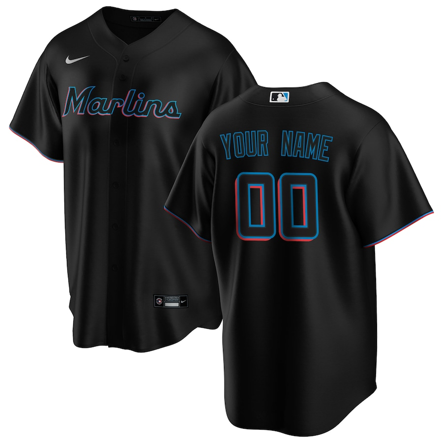 Men's Miami Marlins Black Alternate Replica Custom Jerseys