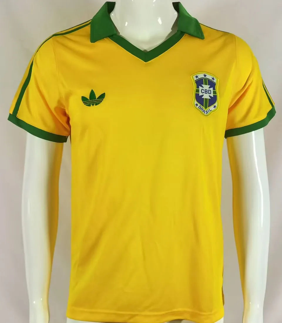 1977 Brazil Home Yellow Retro Soccer Jersey Front