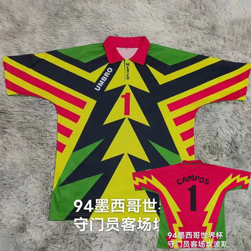 1994 Mexico Black Green Campos #1 GoalKeeper Retro Soccer Jersey 客 Front