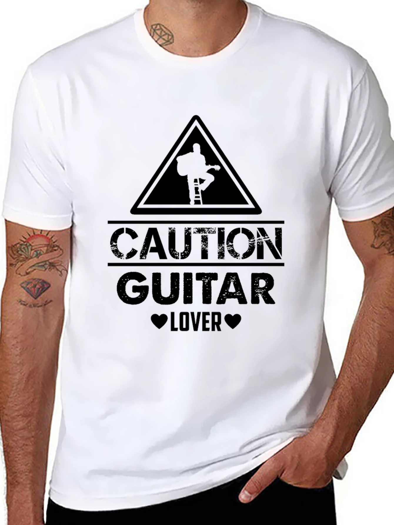 Caution Guitar Lover Black Graphic T-Shirt