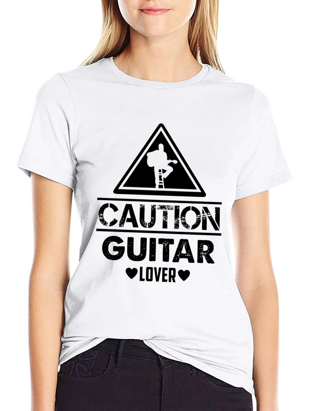 Caution Guitar Lover Black Graphic T-Shirt