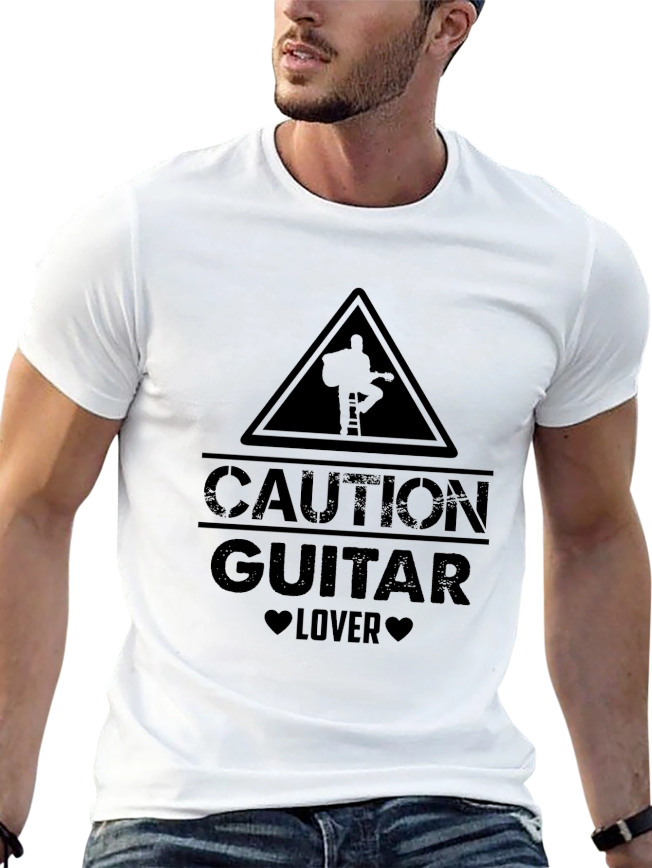 Caution Guitar Lover Black Graphic T-Shirt
