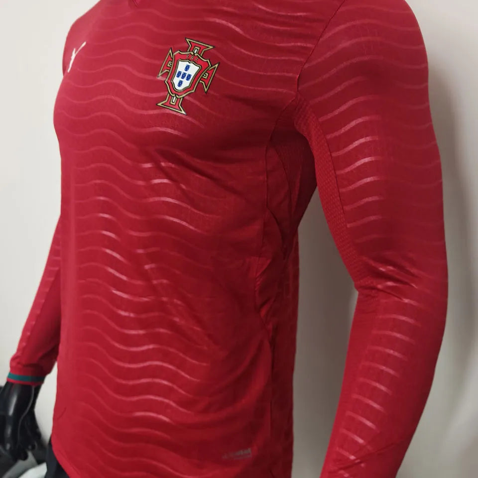 2026/27 Portugal Home Red Player Version Long Sleeve Soccer Jersey Detail 4