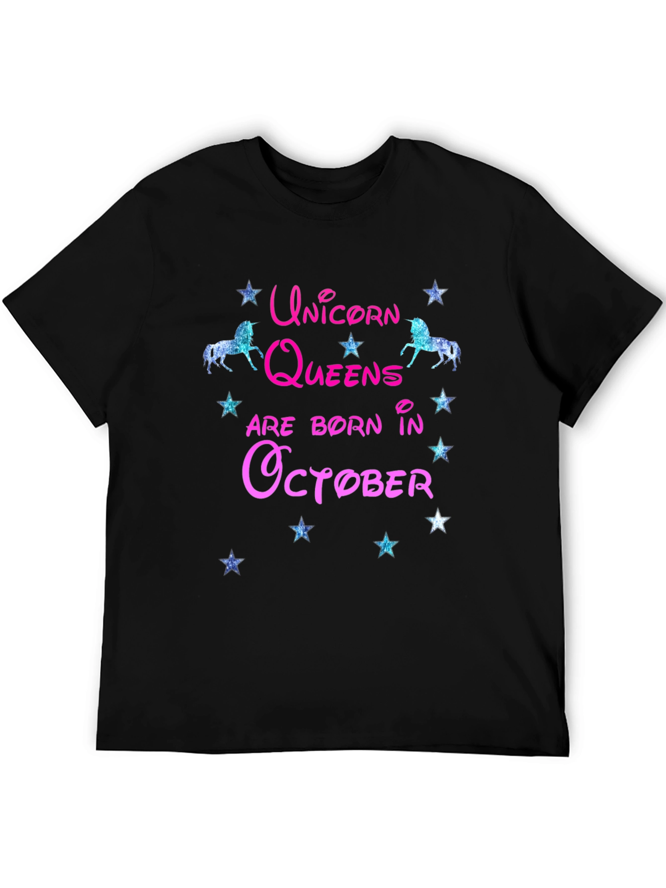 Unicorn Queens Born in October Black T-Shirt