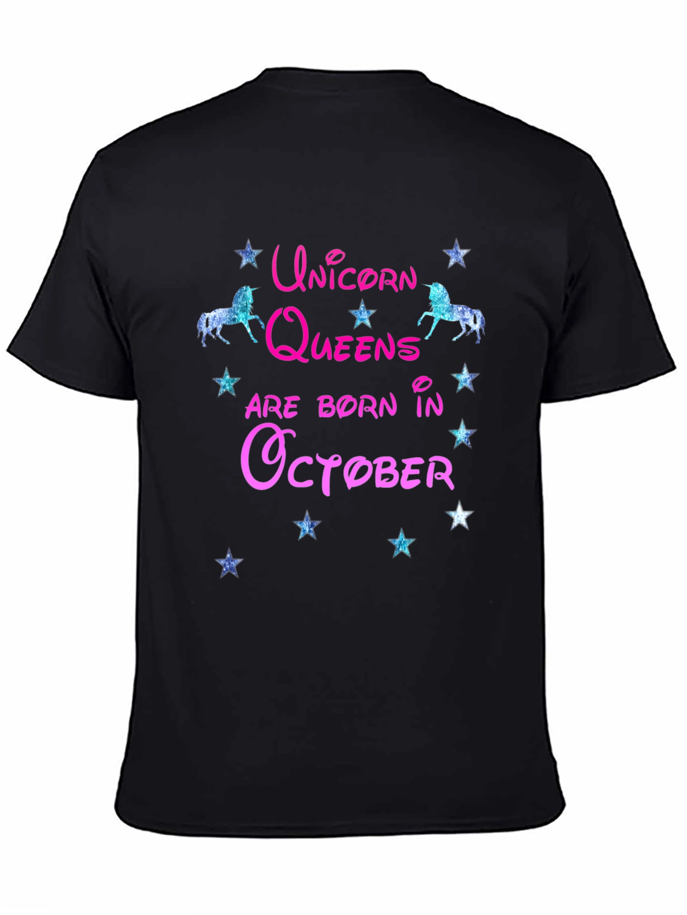 Unicorn Queens Born in October Black T-Shirt