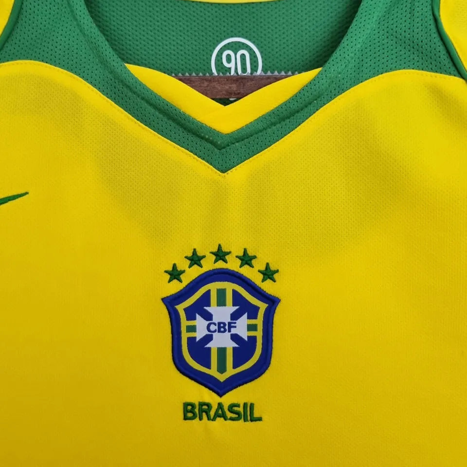 2004/06 Brazil Home Yellow Retro Soccer Jersey Detail 1