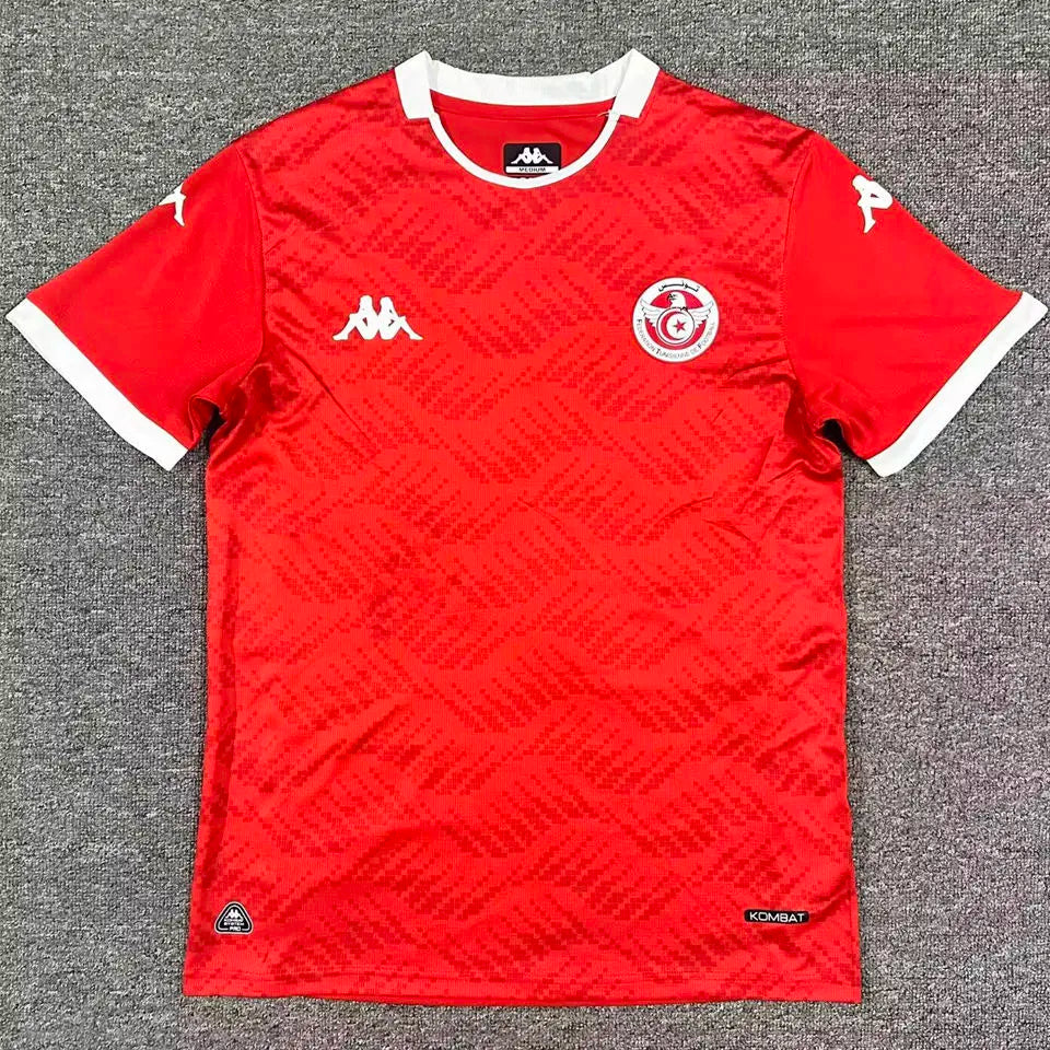 2026/27 Tunisia Home Red Fans Soccer Jersey (Have Right Patch 有右臂章 白底黑字） Back