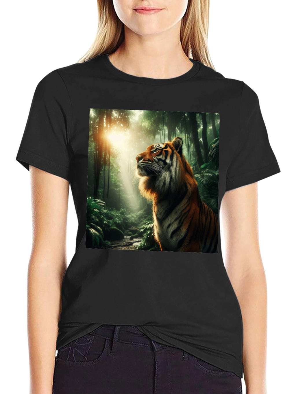 Tiger Jungle Graphic Tee - Black Cotton T-Shirt