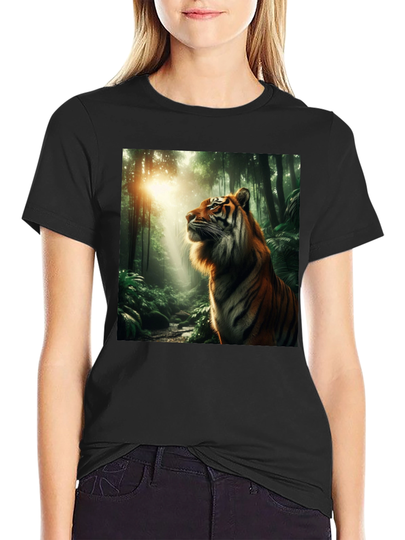 Tiger Jungle Graphic Tee - Black Cotton T-Shirt