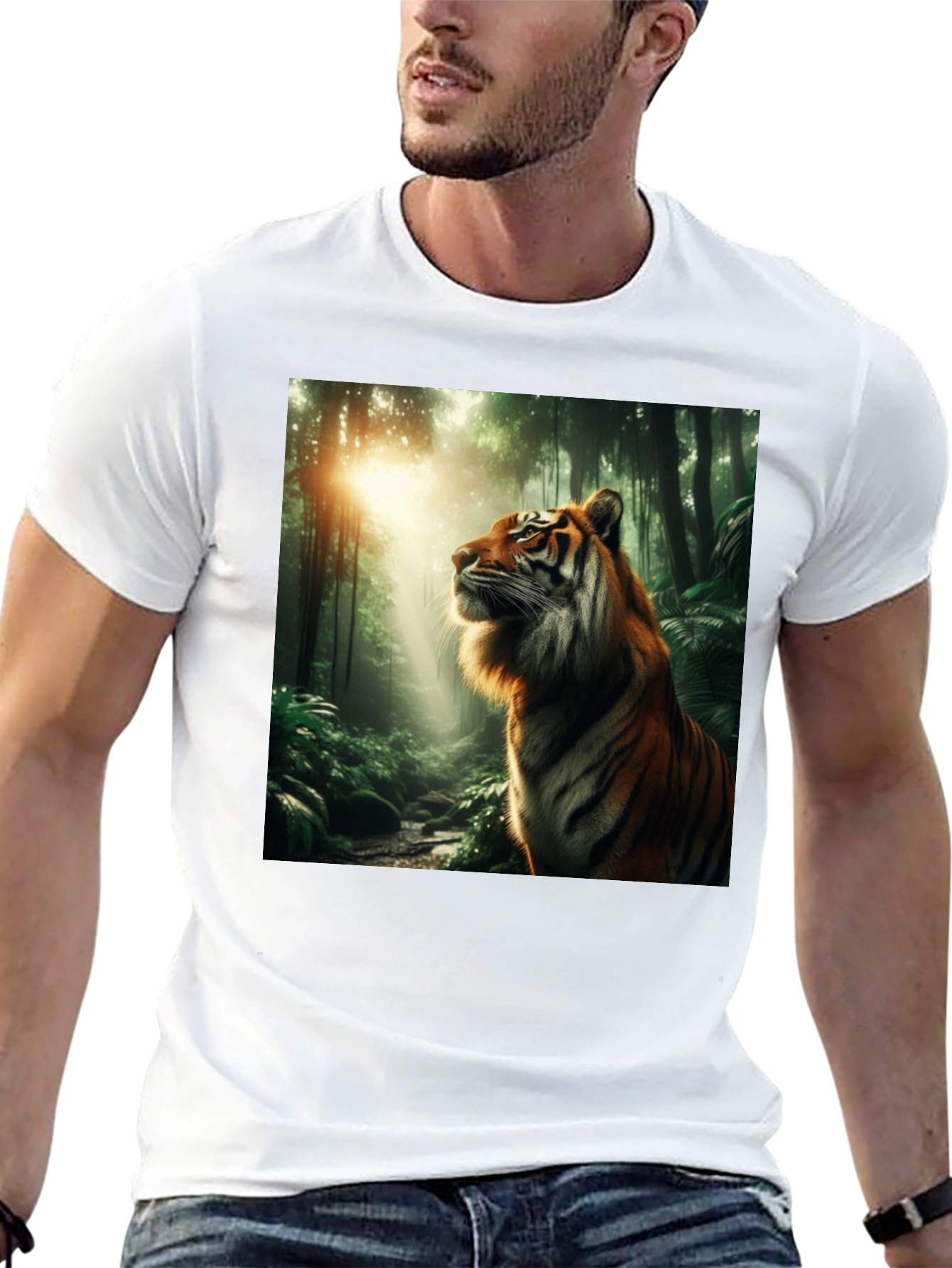 Tiger Jungle Graphic Tee - Black Cotton T-Shirt
