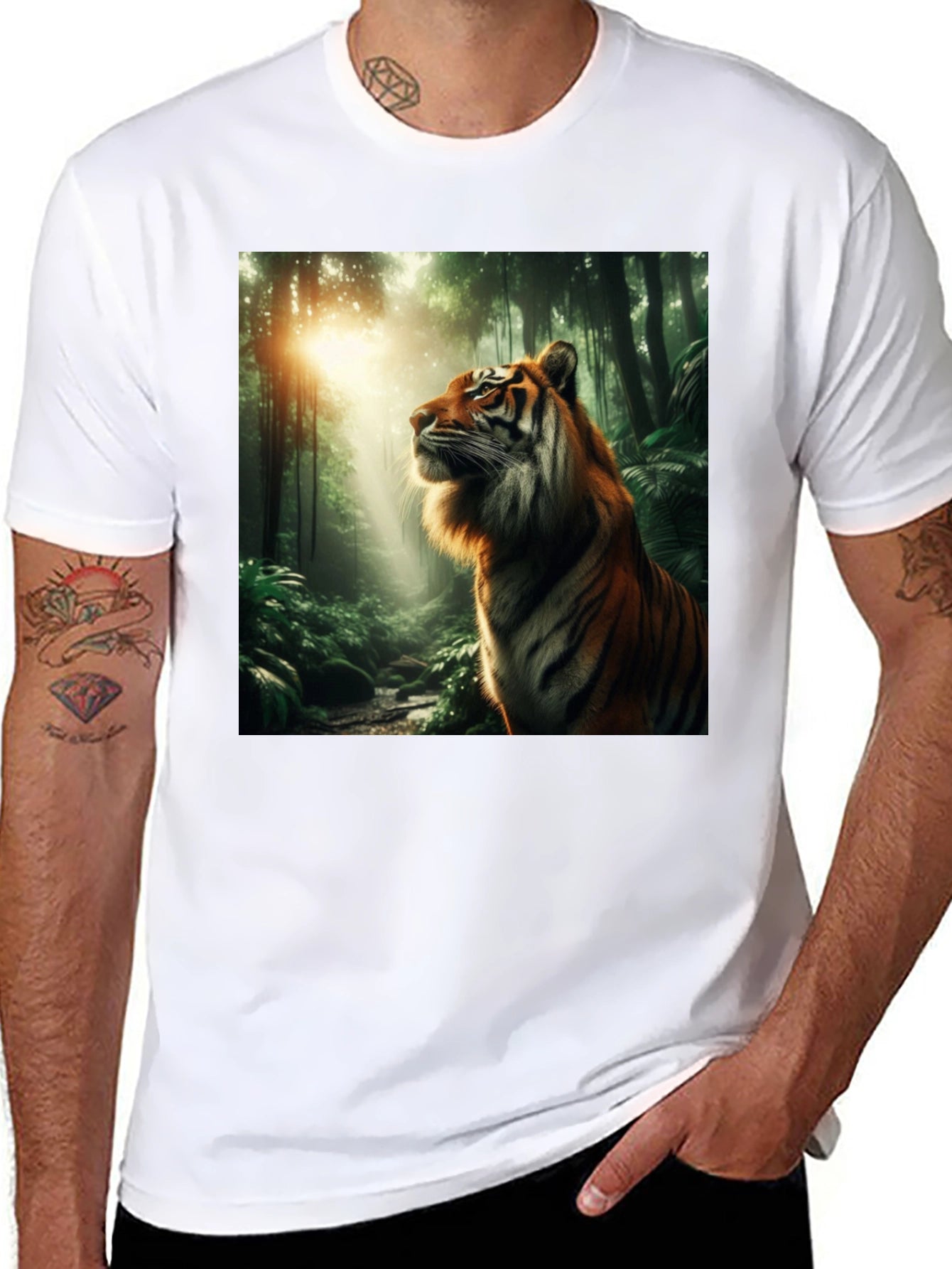 Tiger Jungle Graphic Tee - Black Cotton T-Shirt