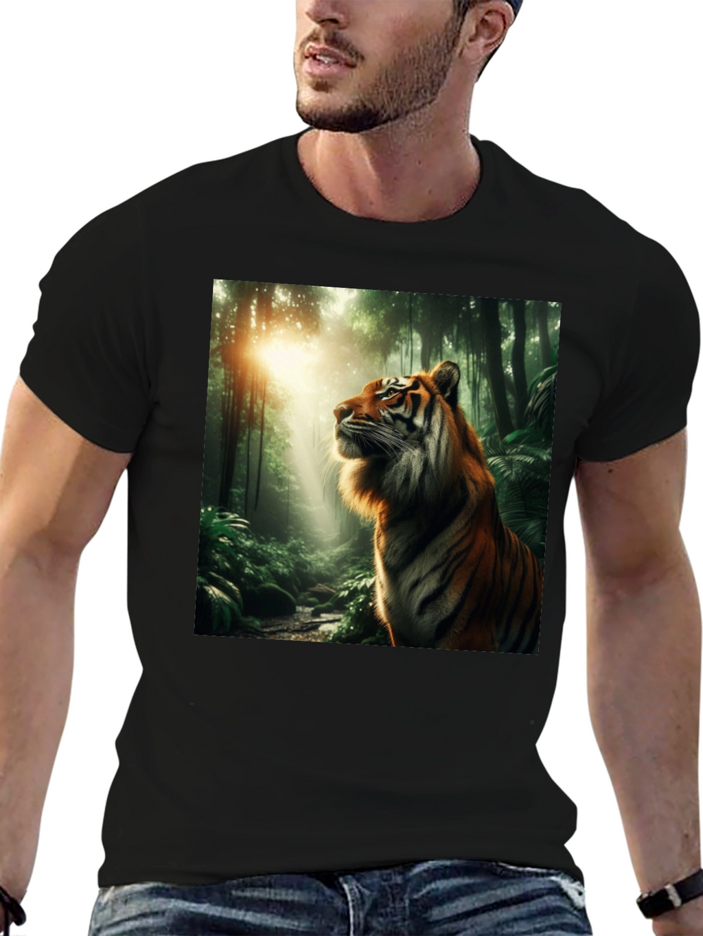 Tiger Jungle Graphic Tee - Black Cotton T-Shirt