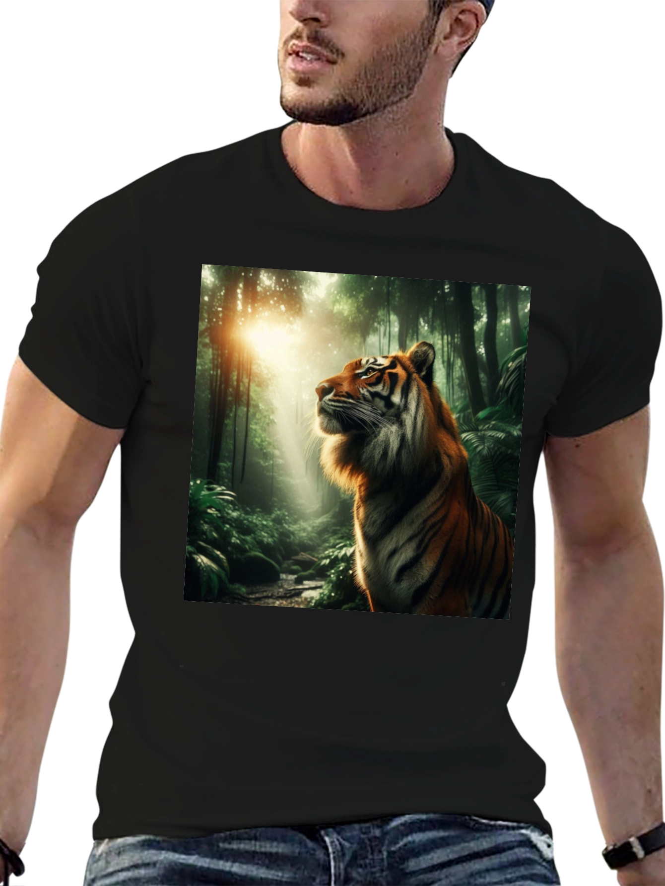Tiger Jungle Graphic Tee - Black Cotton T-Shirt