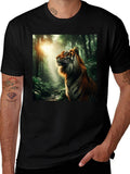 Tiger Jungle Graphic Tee - Black Cotton T-Shirt