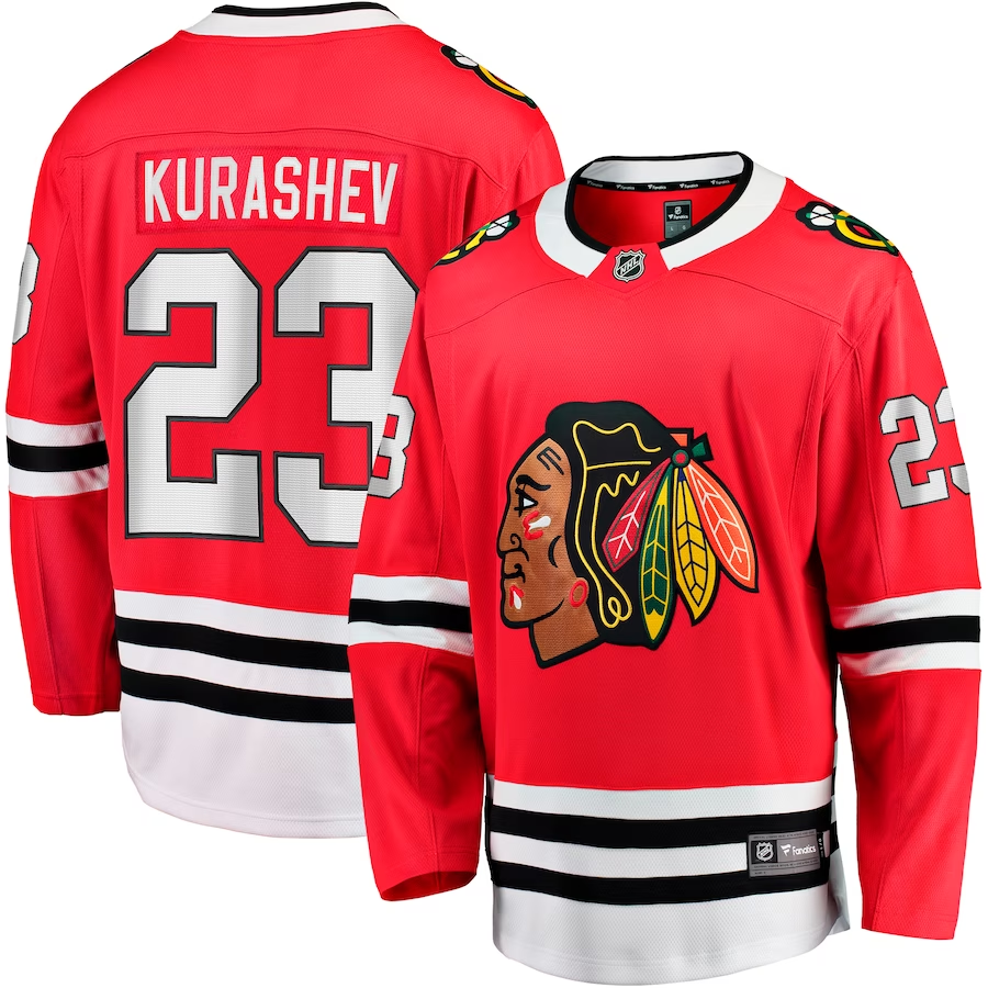 Men's Chicago Blackhawks Philipp Kurashev #23 Red Home Breakaway Player Jerseys