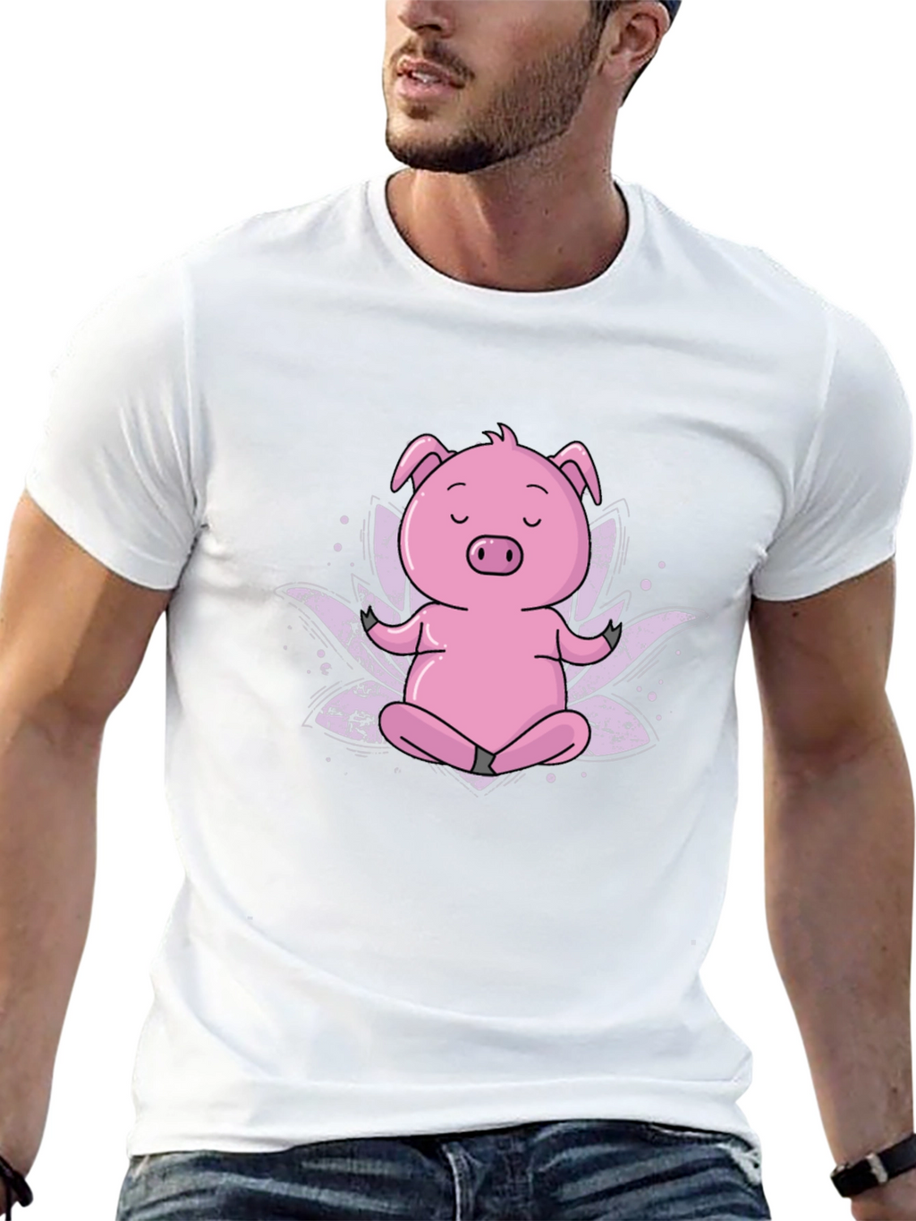 Zen Pig Black T-Shirt - Meditating Cartoon Animal