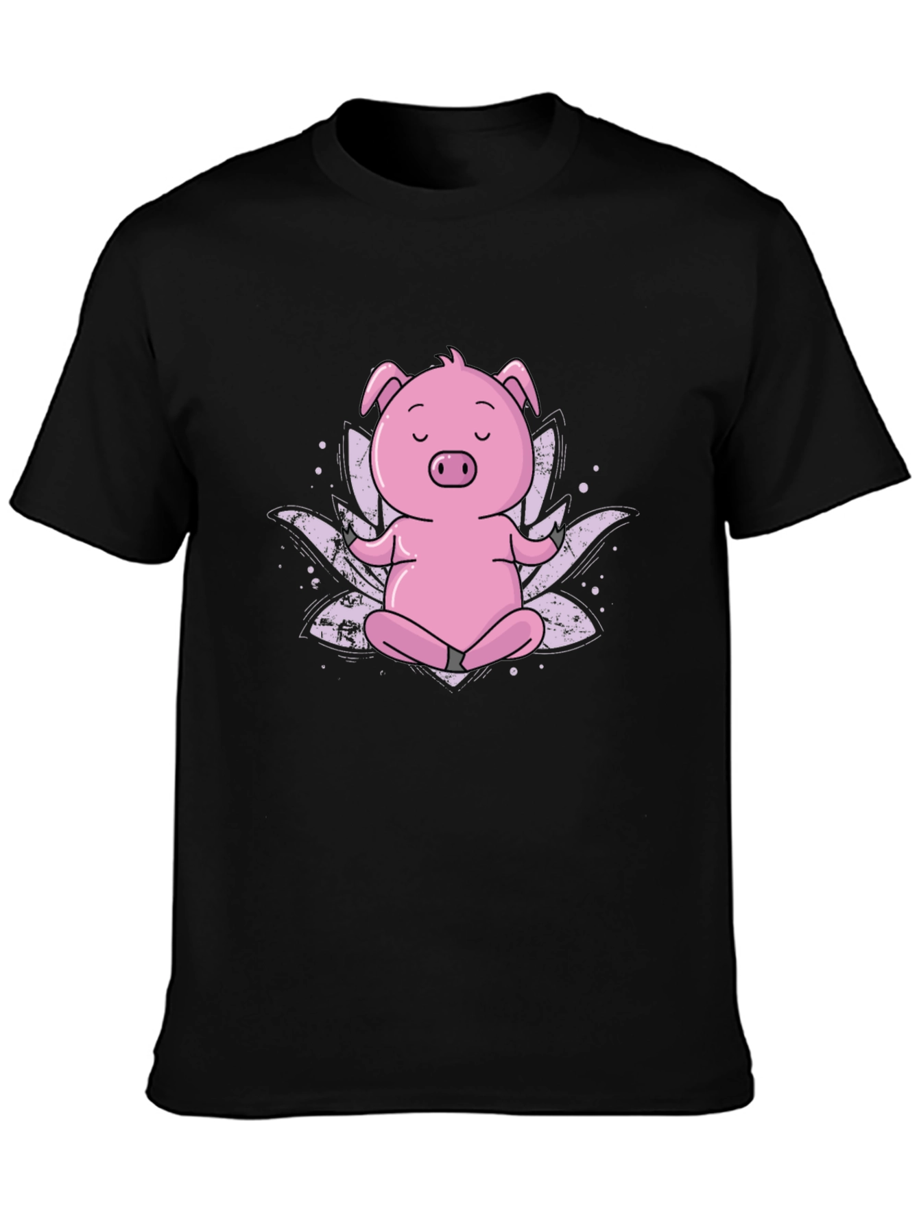 Zen Pig Black T-Shirt - Meditating Cartoon Animal