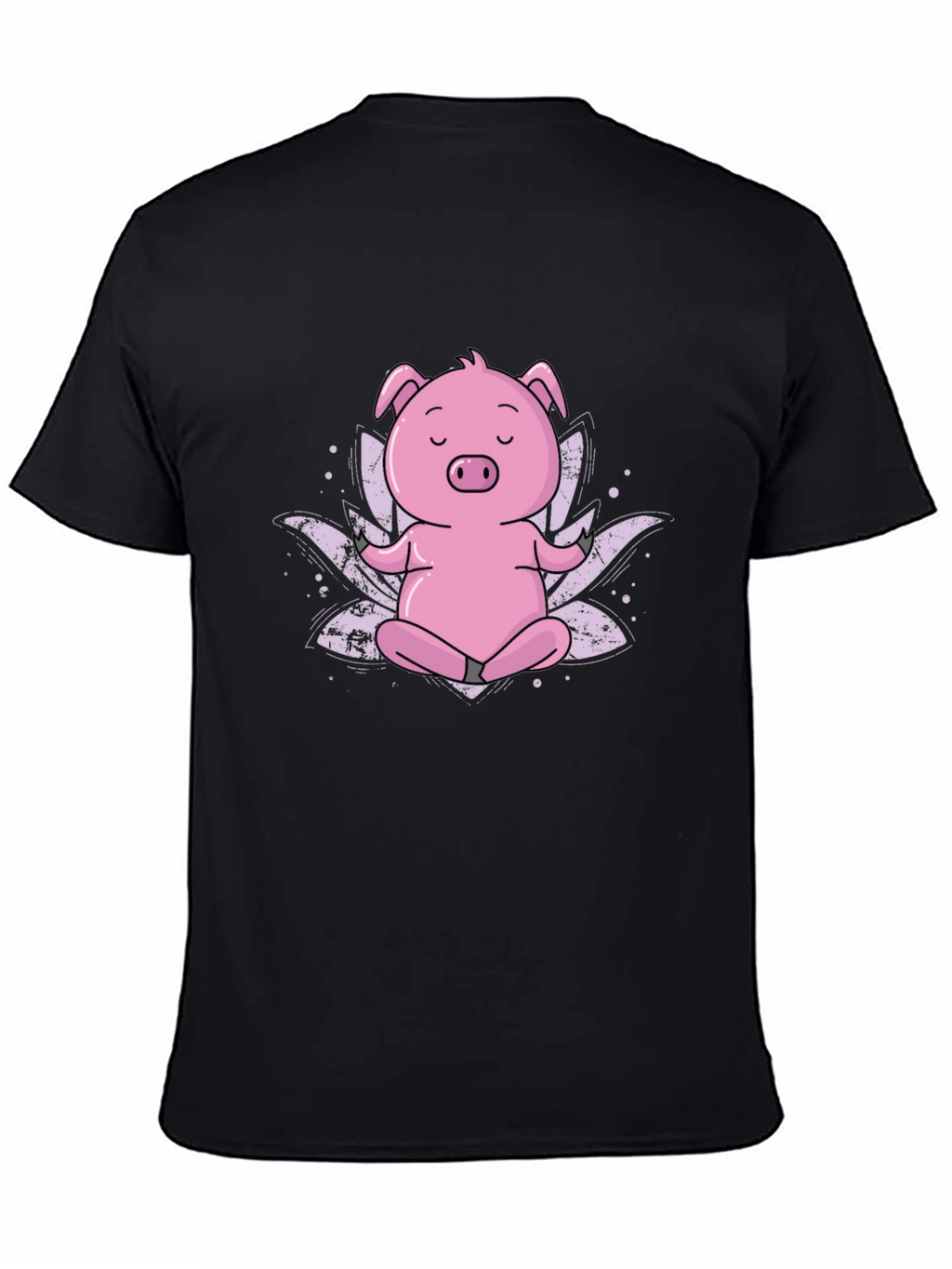 Zen Pig Black T-Shirt - Meditating Cartoon Animal