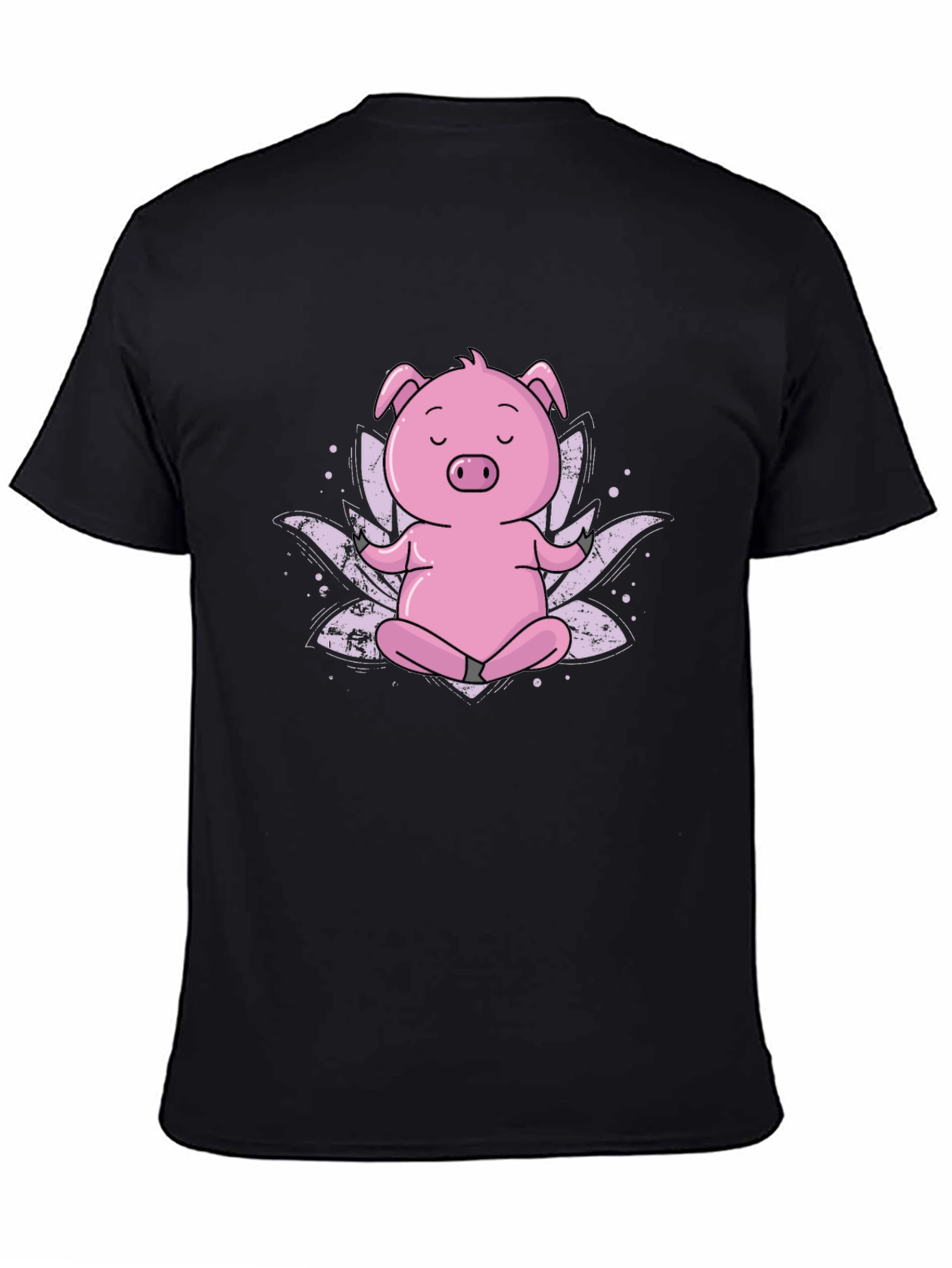 Zen Pig Black T-Shirt - Meditating Cartoon Animal