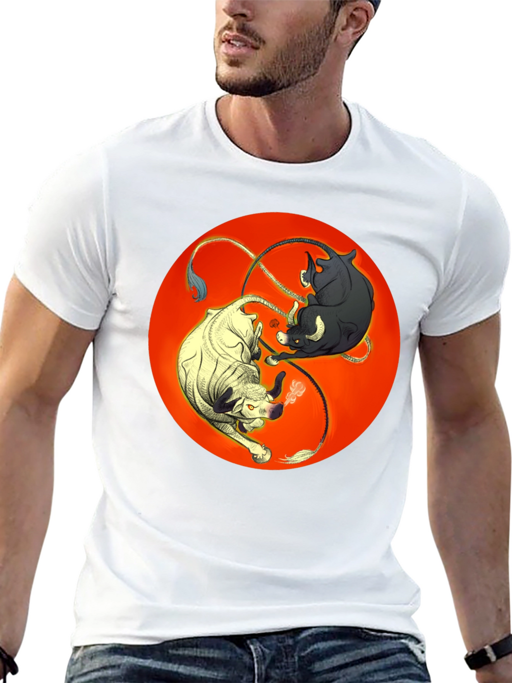 Yin Yang Bulls Graphic Tee - Unique Black T-Shirt