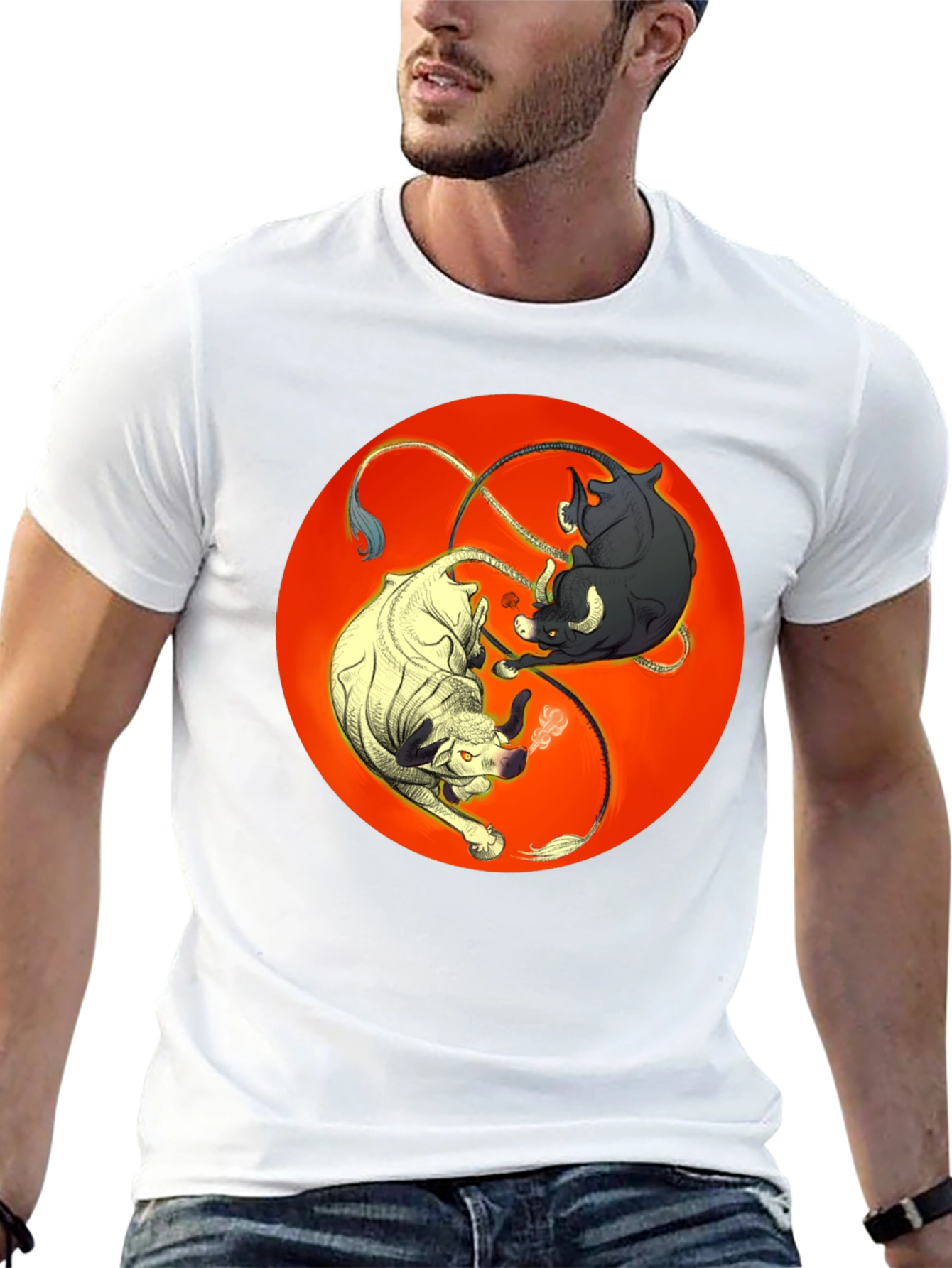 Yin Yang Bulls Graphic Tee - Unique Black T-Shirt